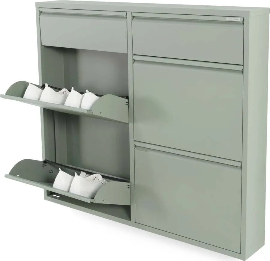 Šedozelený kovový výklopný botník 98x86x15 cm Billy – Spinder Design